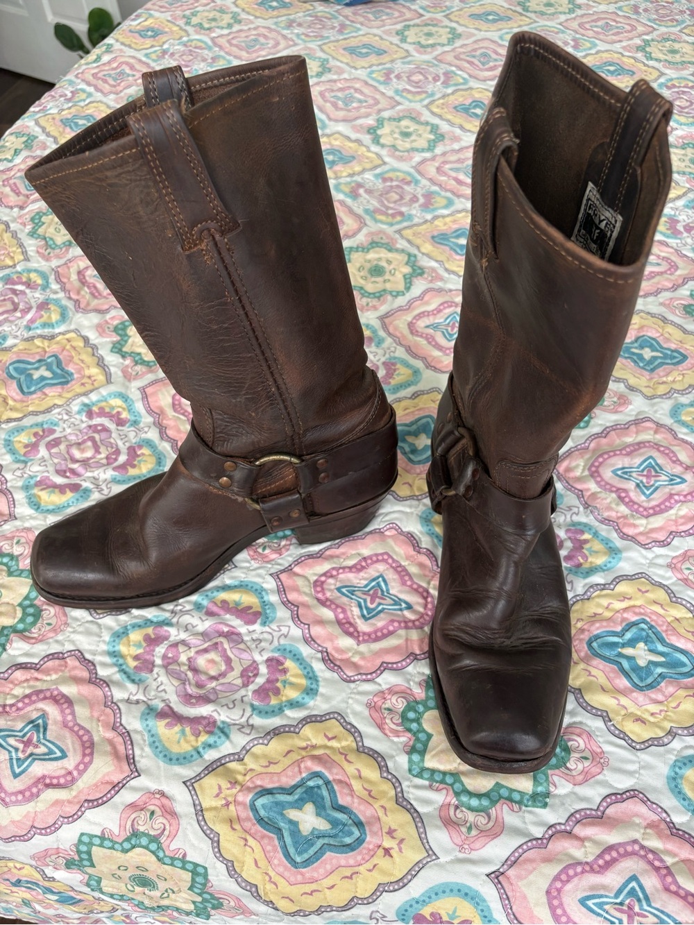 Women FRYE Brown Leather Harness Boots
